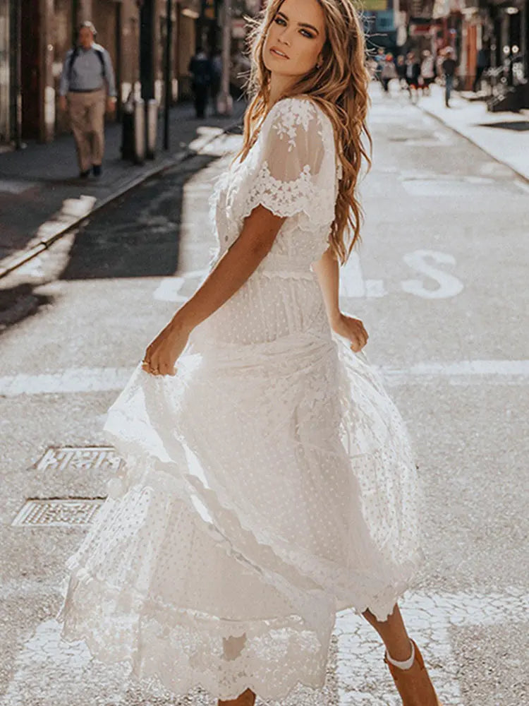 Hollow-Out Lace Long Dress